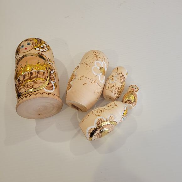Vtg Russian Burned Wood Hand Painted Matryoshka Nesting Dolls Set of 5 Orthodox - Picture 13 of 14